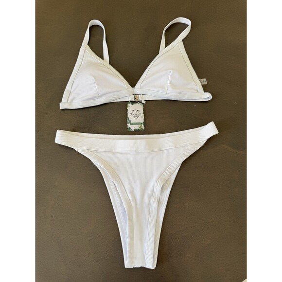 Swimall Triangle Bikini Set Brazilian Sporty Two Piece Swimsuit white XLARGE - Picture 6 of 16